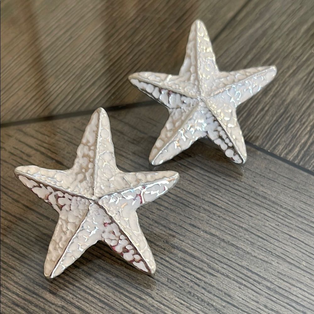 Vintage Silver & White Acrylic Starfish Earrings